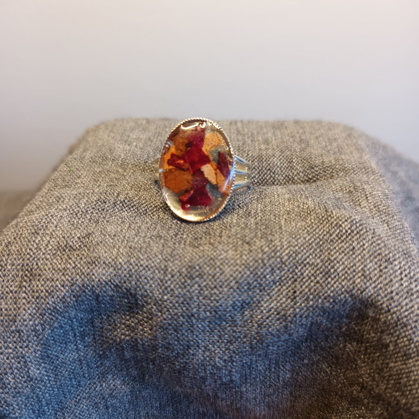 Autumnal Red. Oval adjustable ring