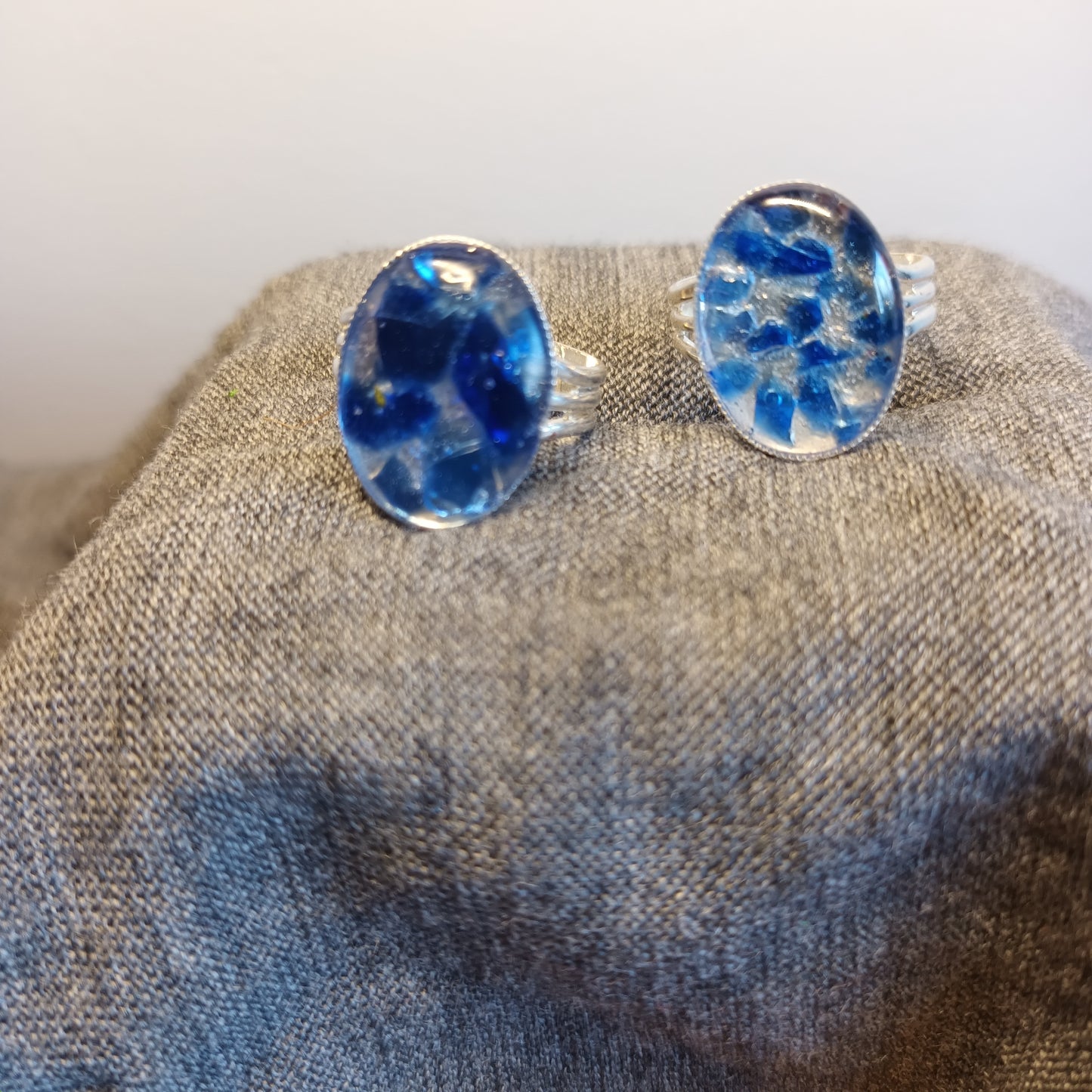 Cornflower. Blue Sea Glass. Adjustable ring