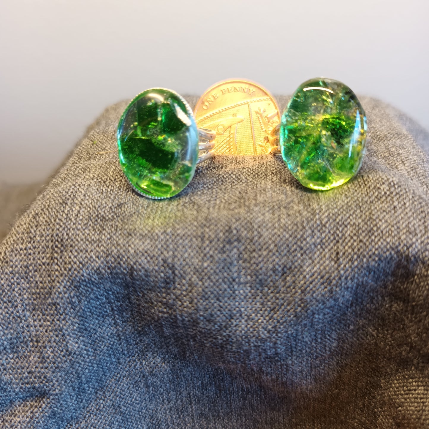 Green Sea Glass Oval Gem Ring