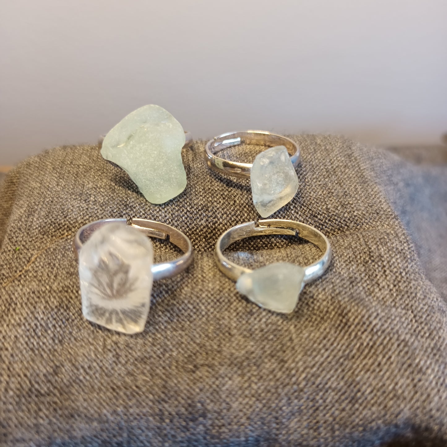 White. Seaglass. Beachcombed. Highland beach . Adjustable ring