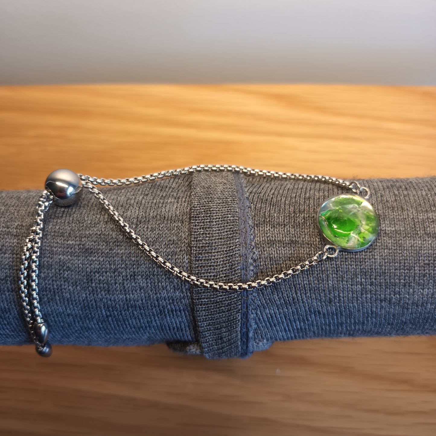 Green Seaglass. Adjustable. Pendant Bracelet
