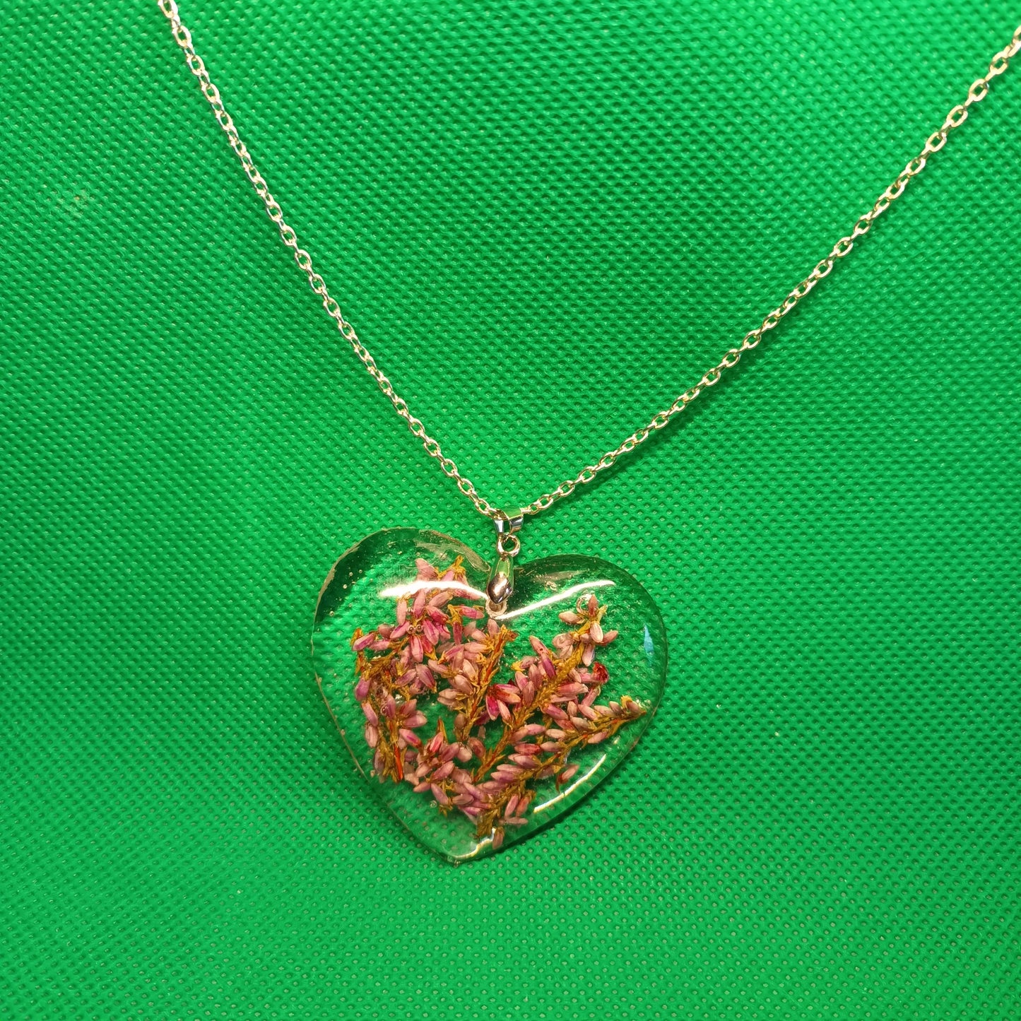 Highland Purple Heather Heart Necklace with silver plated chain.