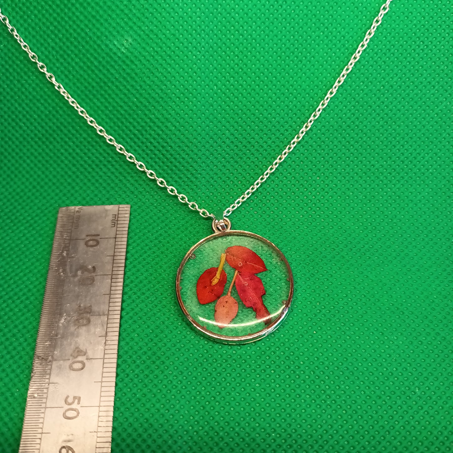 Vibrant Delicate Red Autumn Leaves Pendant Necklace