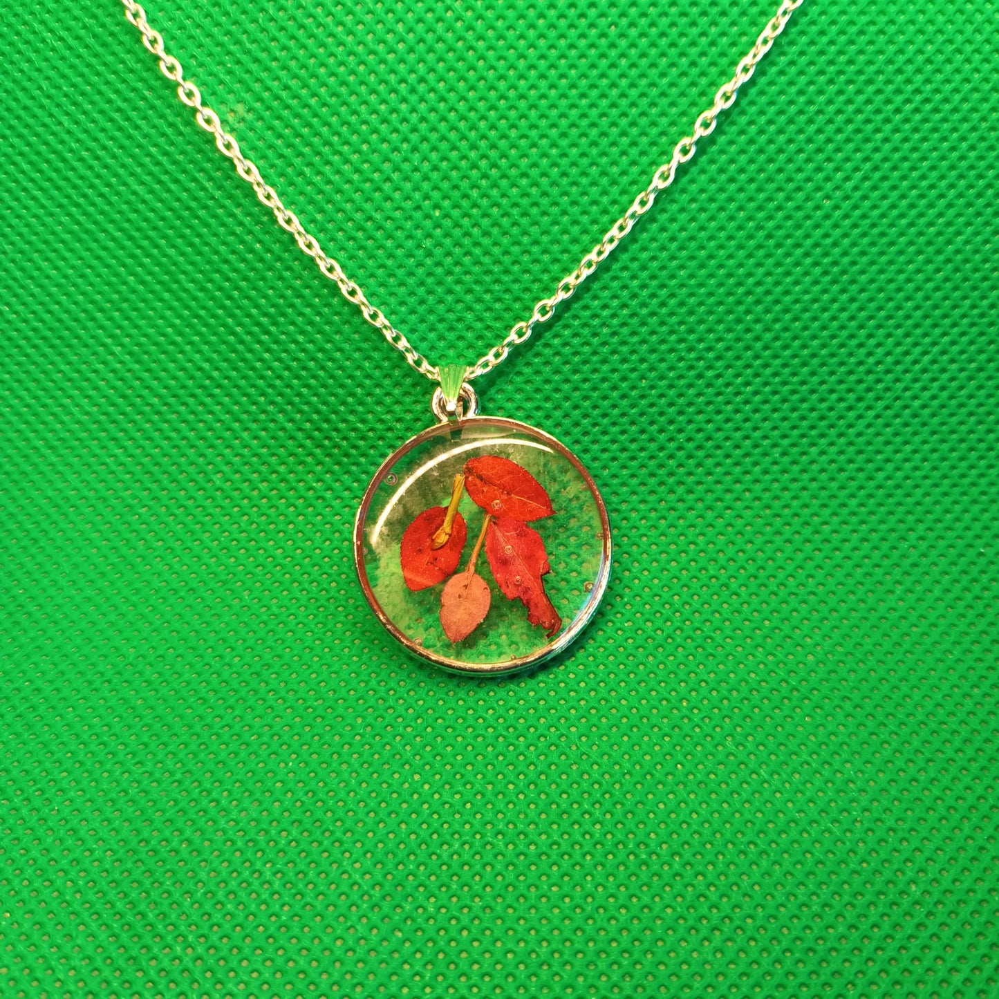 Vibrant Delicate Red Autumn Leaves Pendant Necklace
