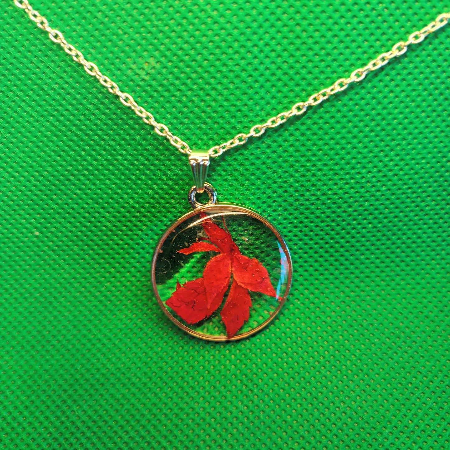 Red. Autumn. Leaves. Delicate. Highlands. Scotland. Pendant. Necklace