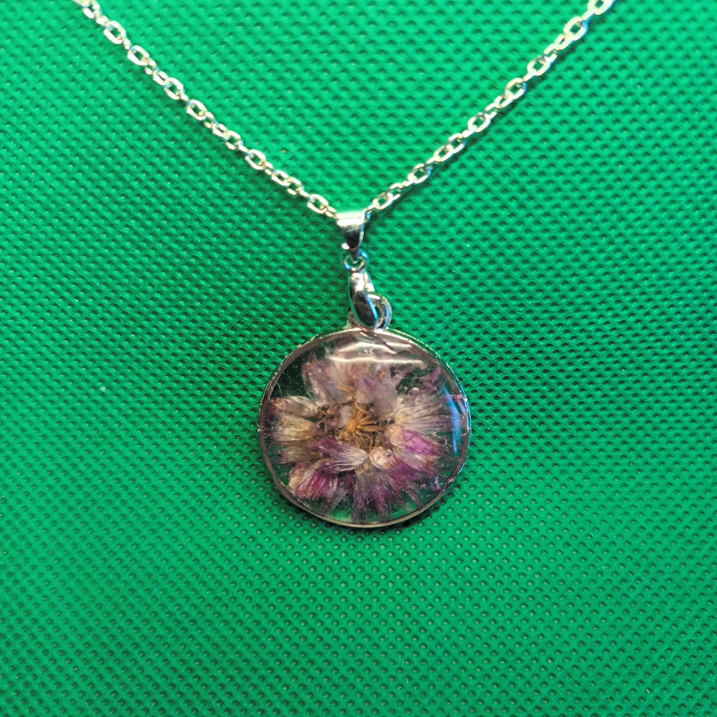 Allium flower. Pink. Pendant. Necklace.