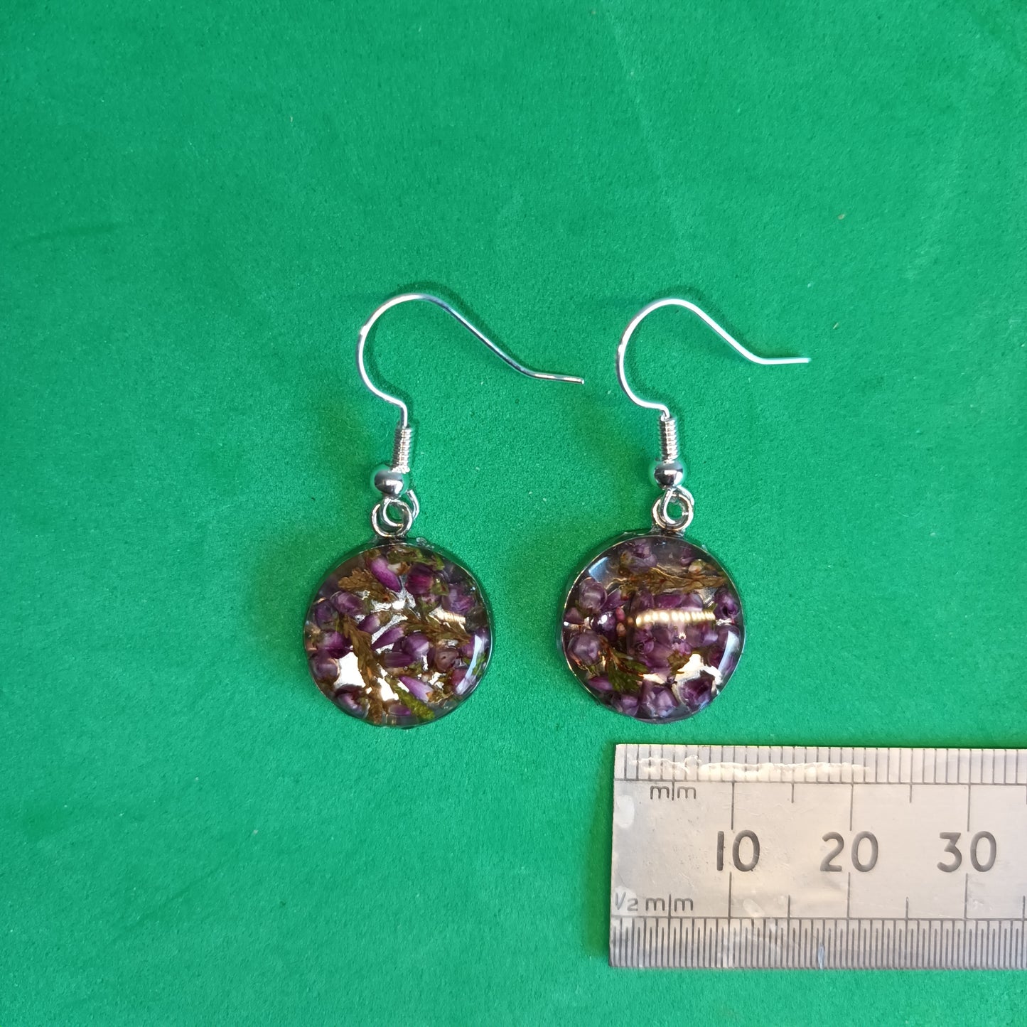 Highland Purple Heather 14mm round pendant drop earrings