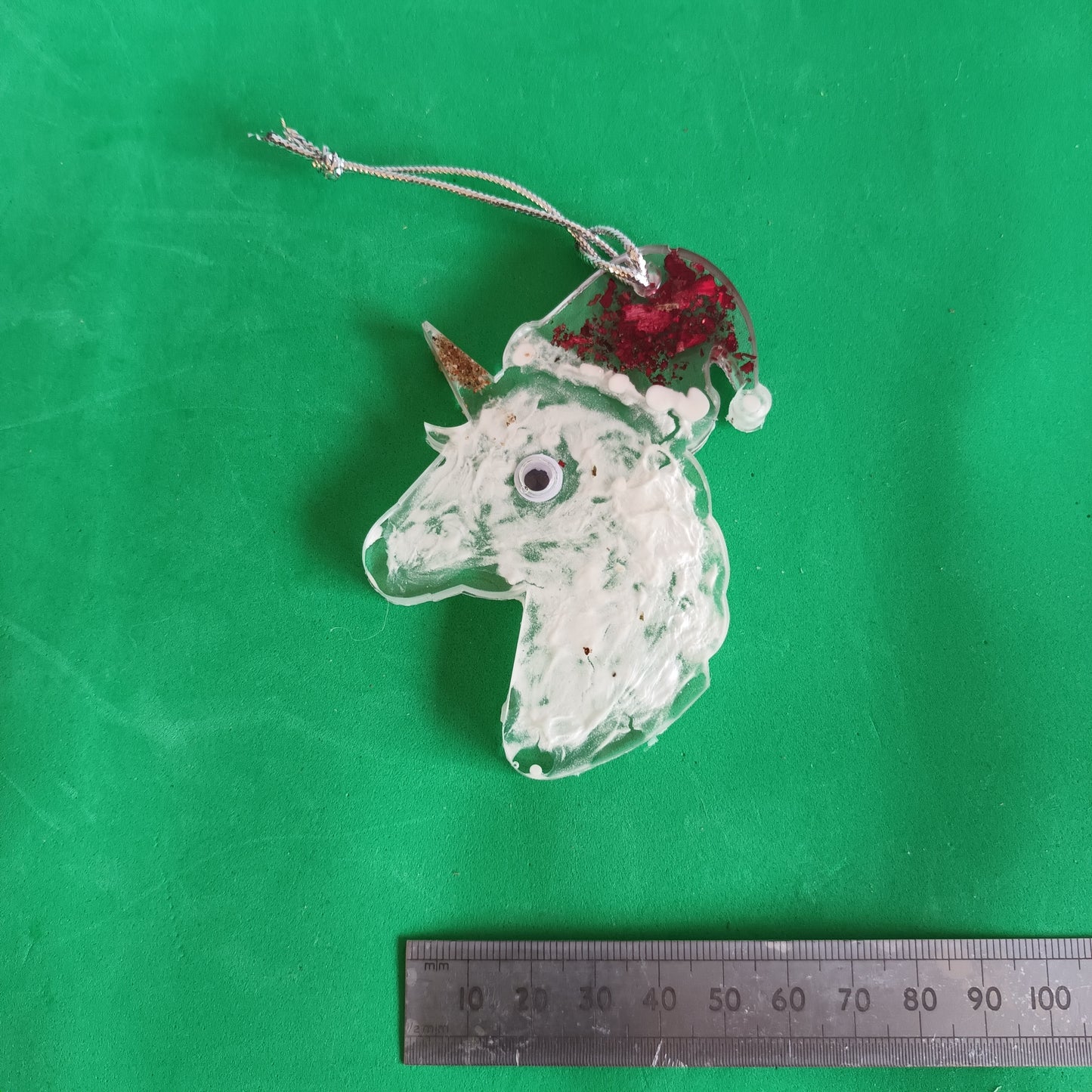 Double Sided Cute Unicorn head with hat hanging Christmas Decoration