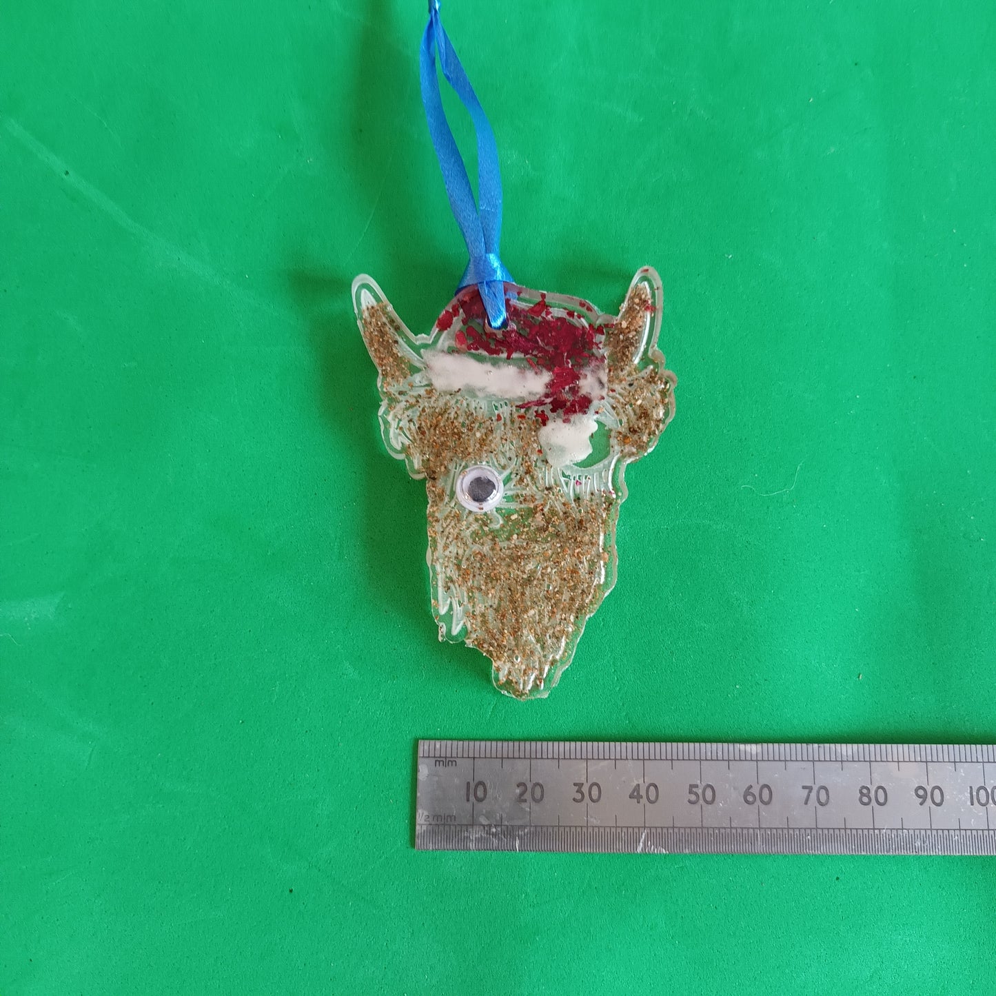 Cute Highland Cow head with hat hanging Christmas Decoration