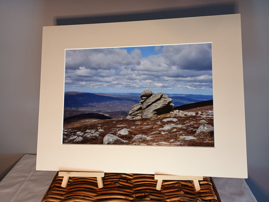 View of the Argyll Stone, Cairngorms National Park window mounted print.