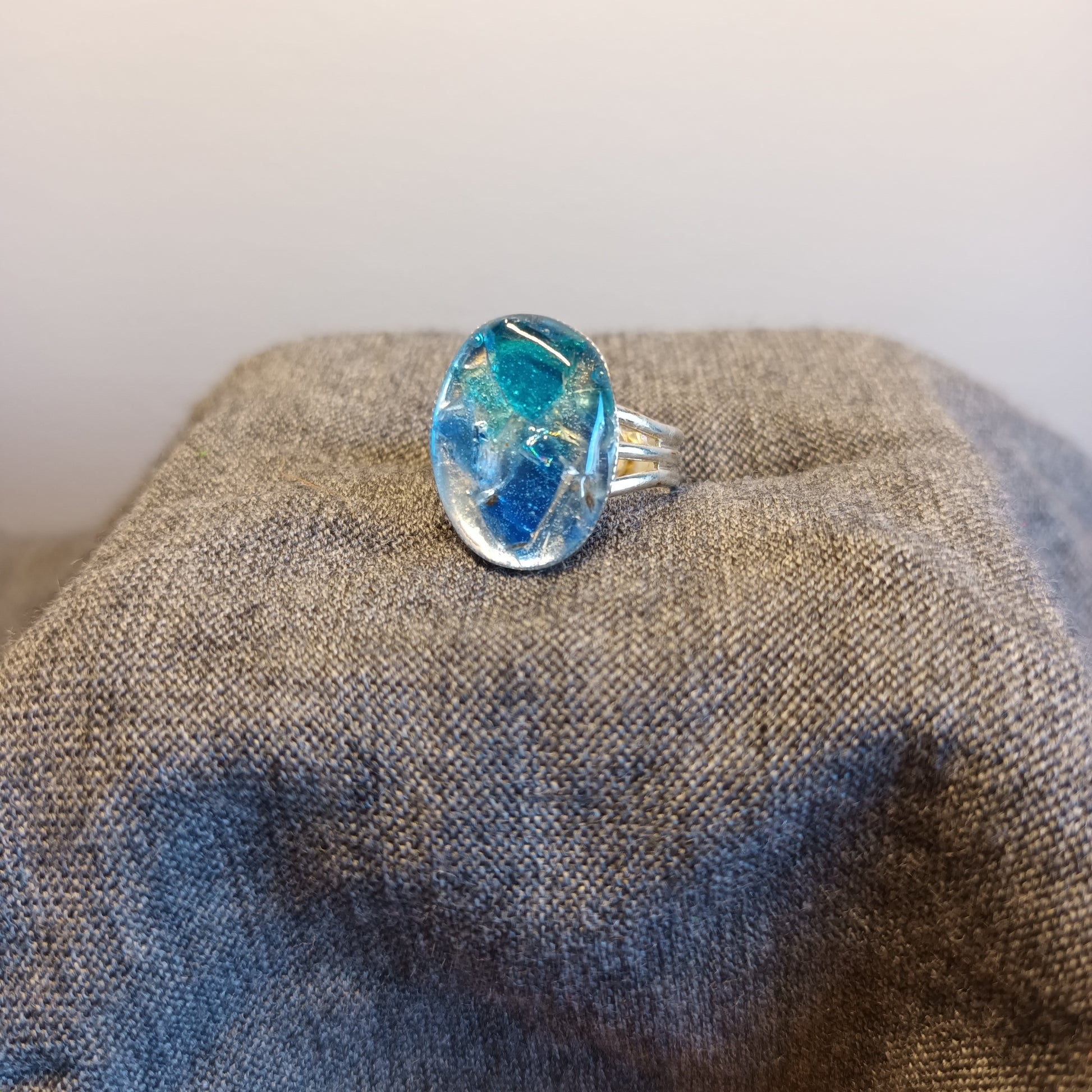 Aqua,  cornflower.  Blue Sea Glass.  Adjustable.  Ring 