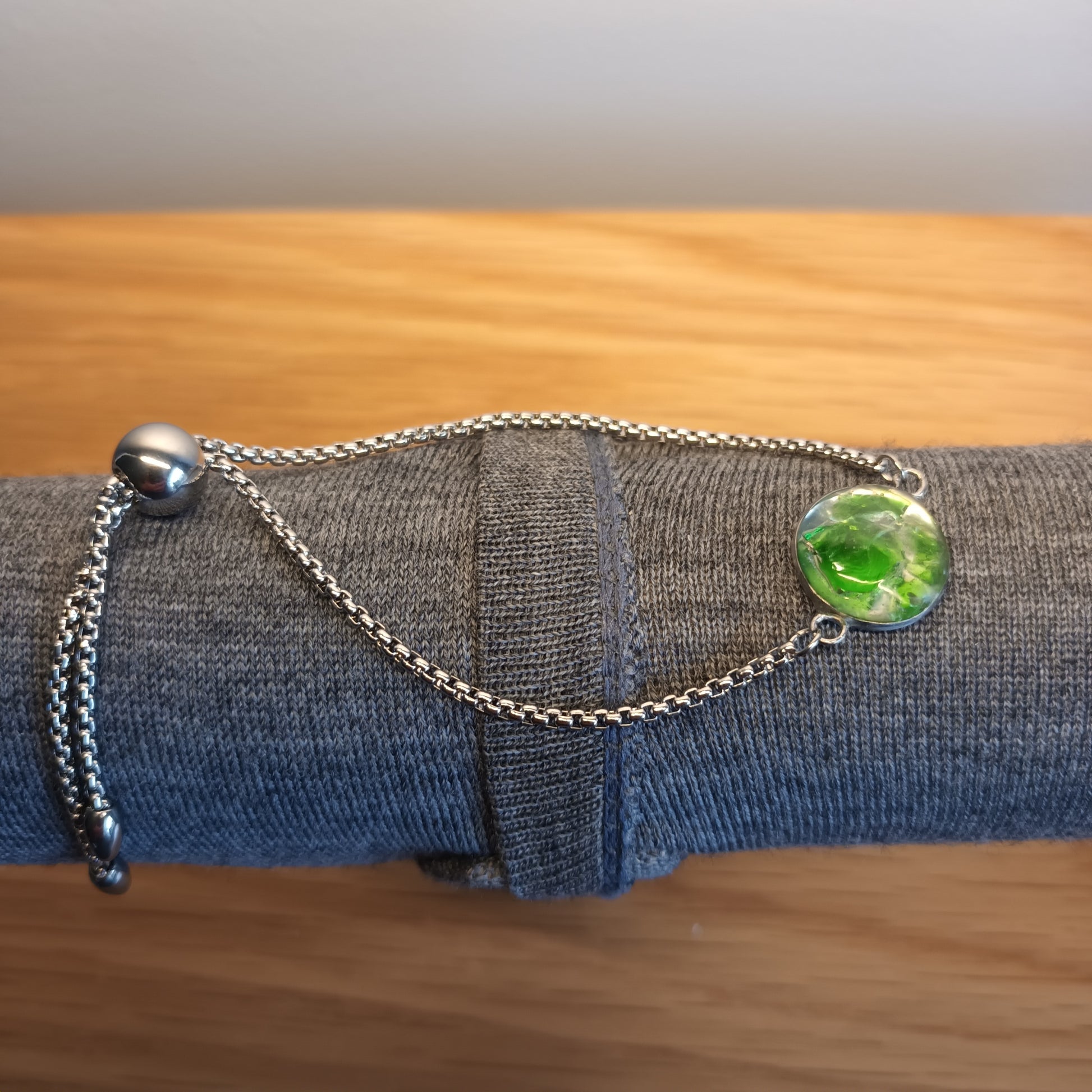 Green Seaglass. Adjustable.  Pendant Bracelet