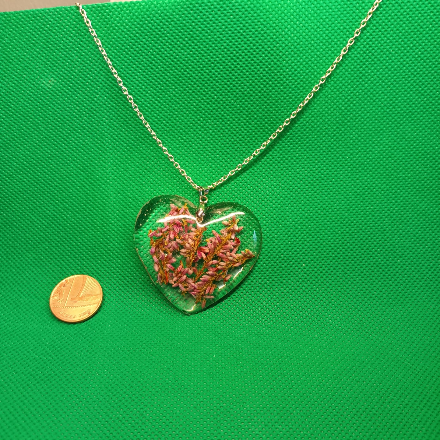Highland Purple Heather Heart Necklace with silver plated chain.