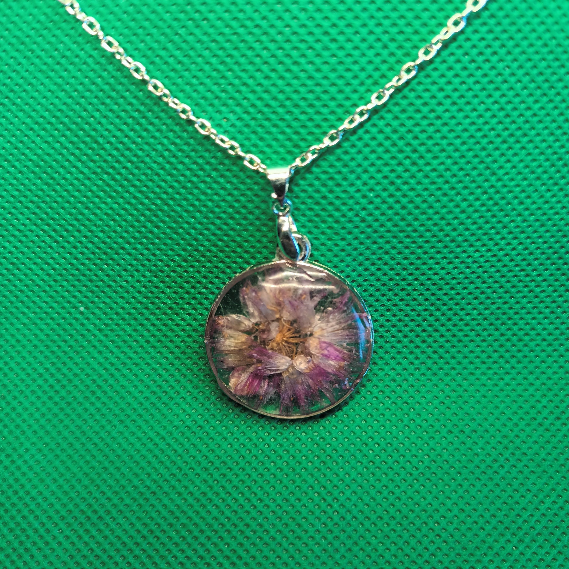 Allium flower. Pink. Pendant.  Necklace.