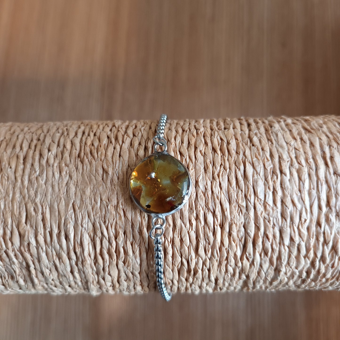 Amber seaglass gem adjustable bracelet 
