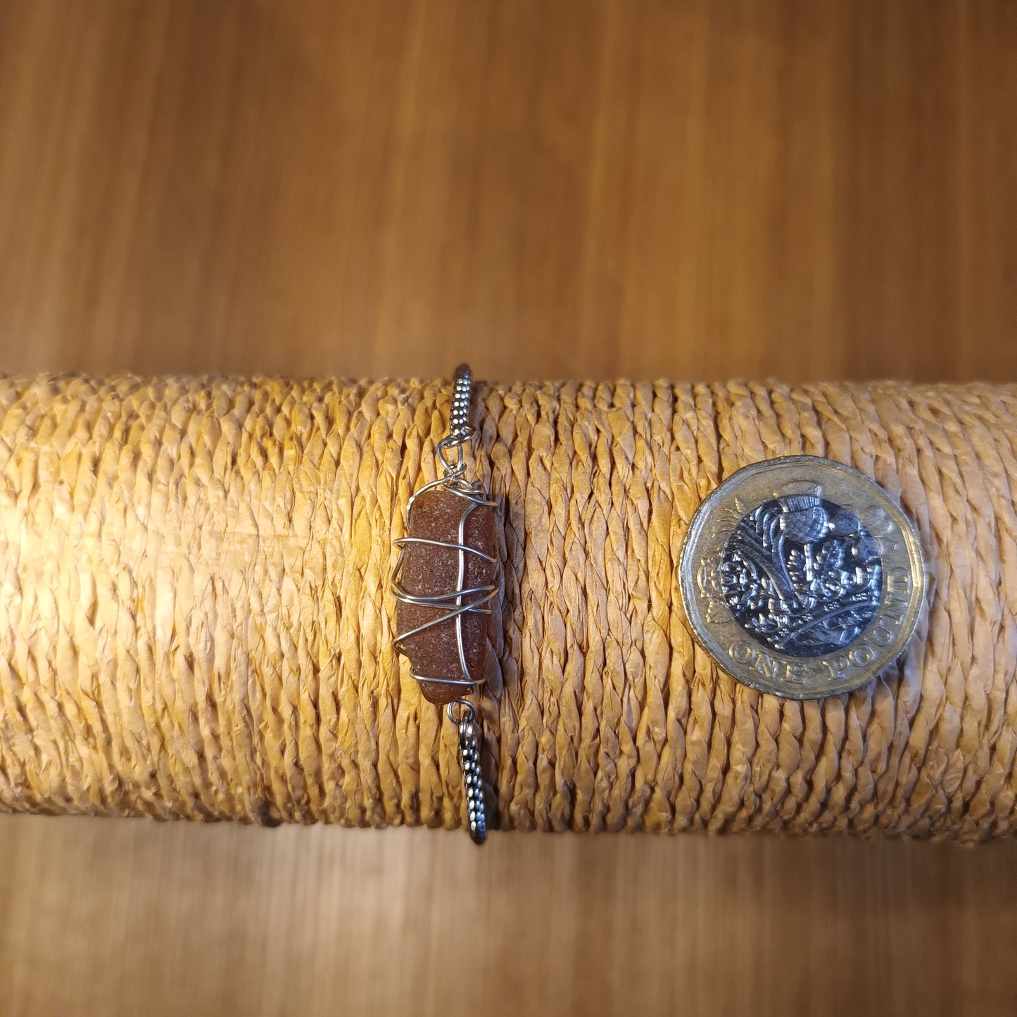 Unique (one off) Brown Seaglass Wire Wrapped Gem  Bracelet