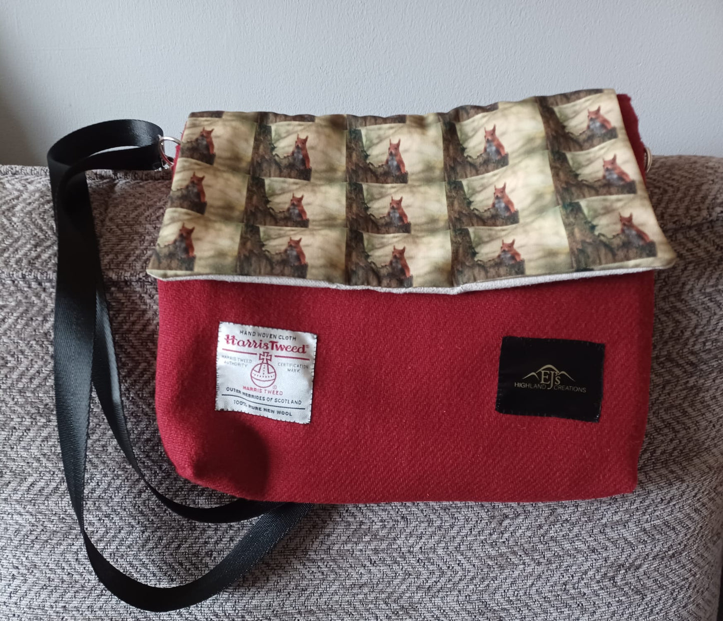 Harris Tweed®,messenger bag, Red Squirrel . Adjustable strap .  