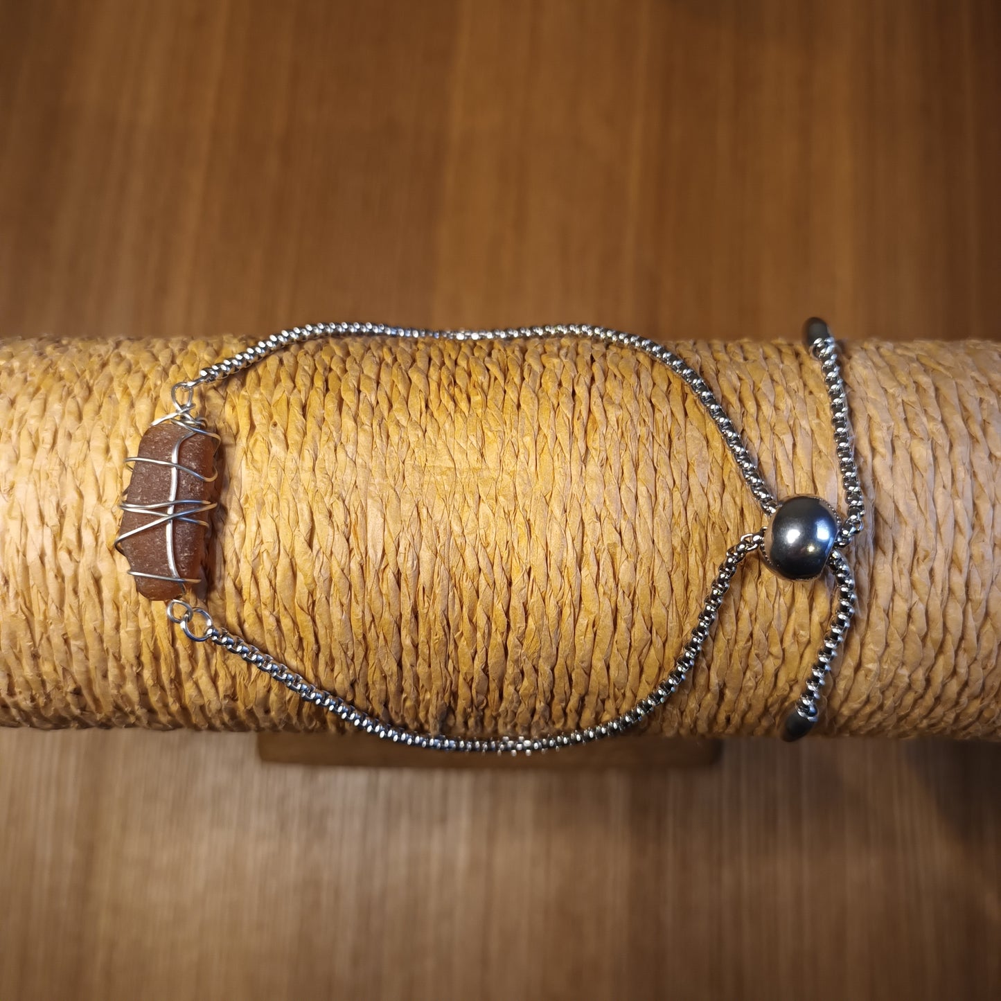 Unique (one off) Brown Seaglass Wire Wrapped Gem  Bracelet