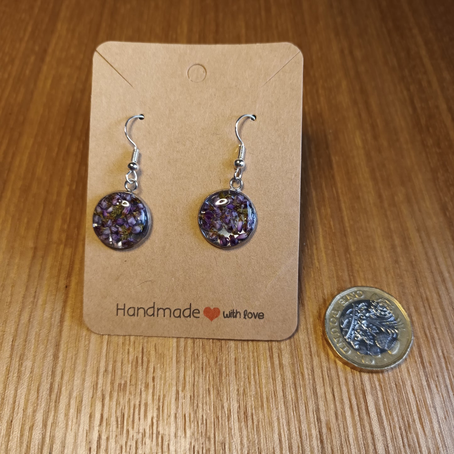Highland Purple Heather 14mm round pendant drop earrings