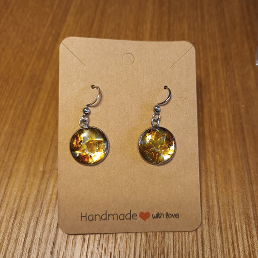 Amber Seaglass 14mm round pendant drop earrings