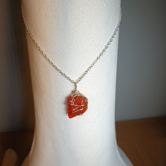 Red seaglass pendant necklave