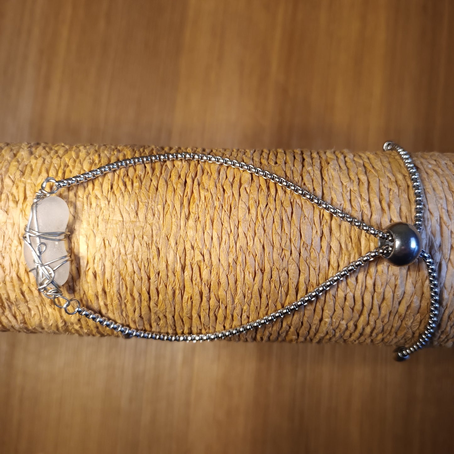 Unique (one off)ref 1a White Seaglass Wire Wrapped Gem Bracelet