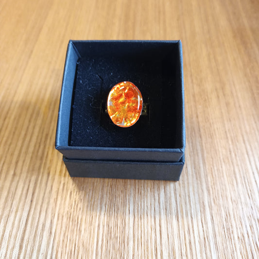 Orange Sea Glass Oval Gem Ring