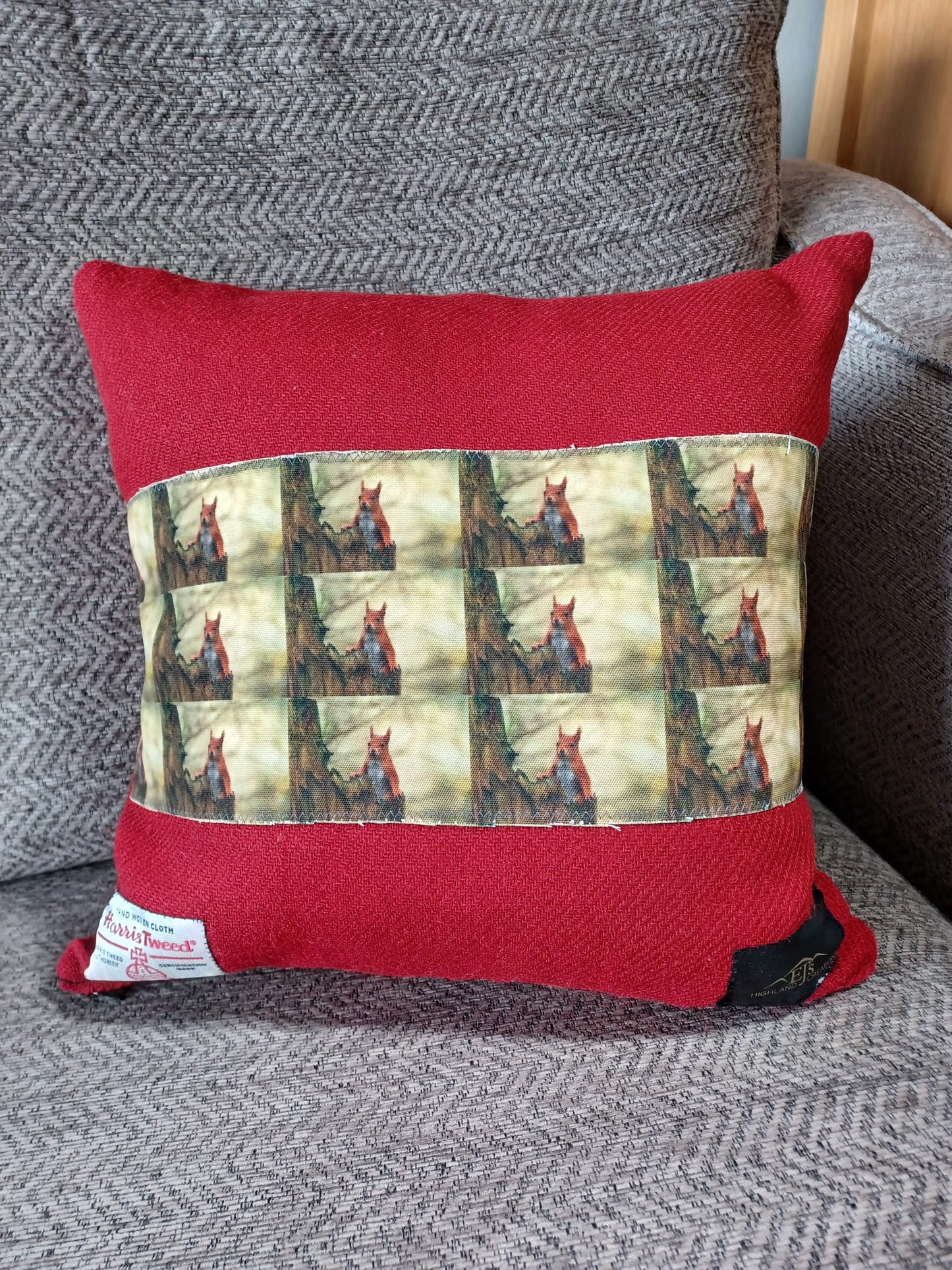 Red Harris Tweed® Cushion 16 inchs x 16 inchs with Red Squirrel design