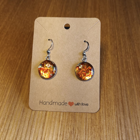 Orange Seaglass 14mm round pendant drop earrings