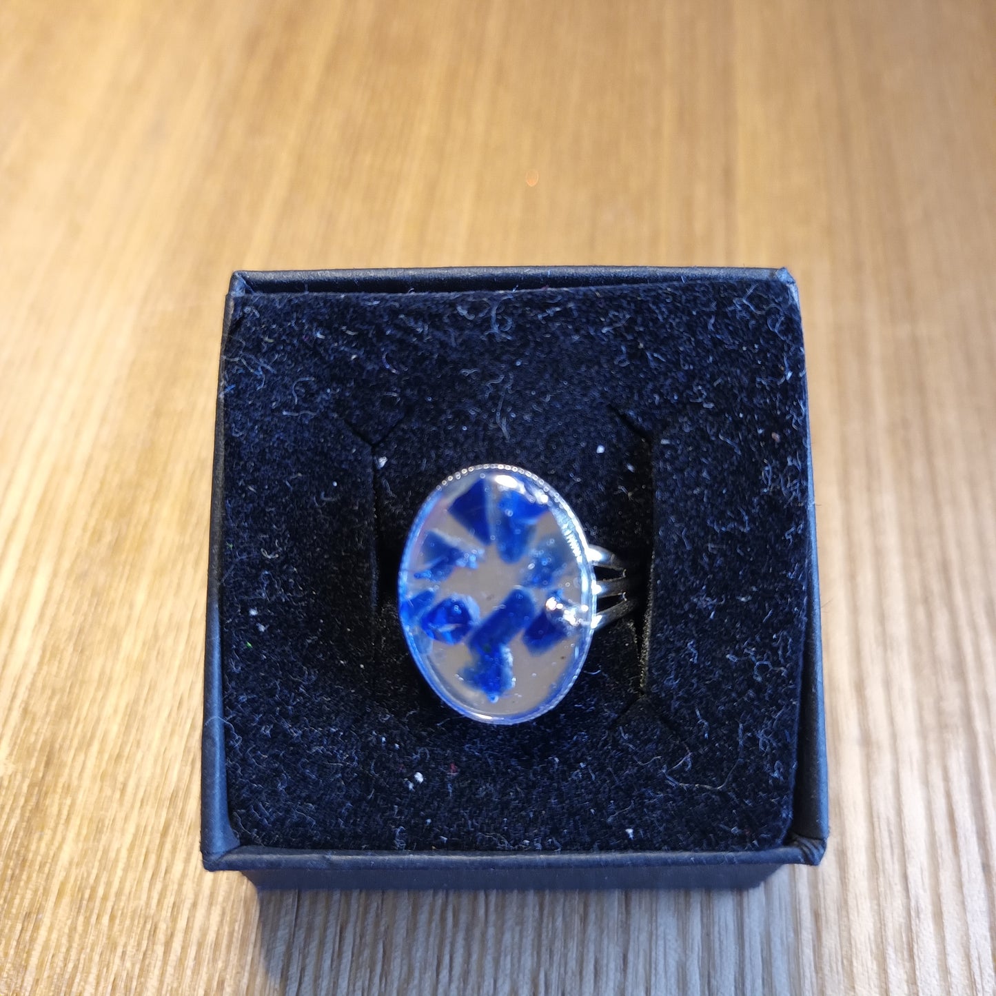 Cornflower Blue Sea Glass Oval Gem Ring