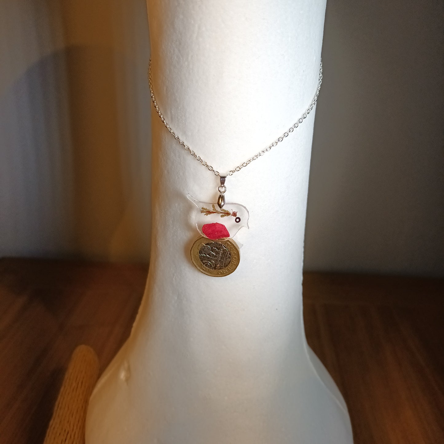 Cute Robin Pendant Necklace with silver plated chain.