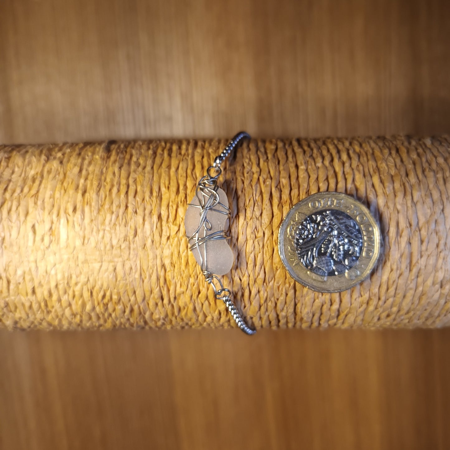 Unique (one off)ref 1a White Seaglass Wire Wrapped Gem Bracelet