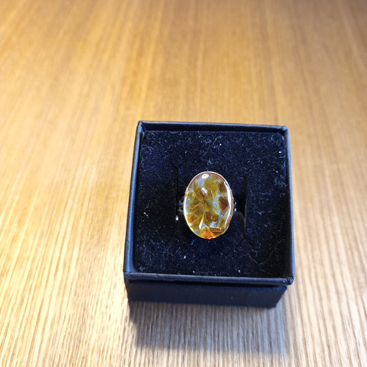 Amber Sea Glass Oval Gem Ring