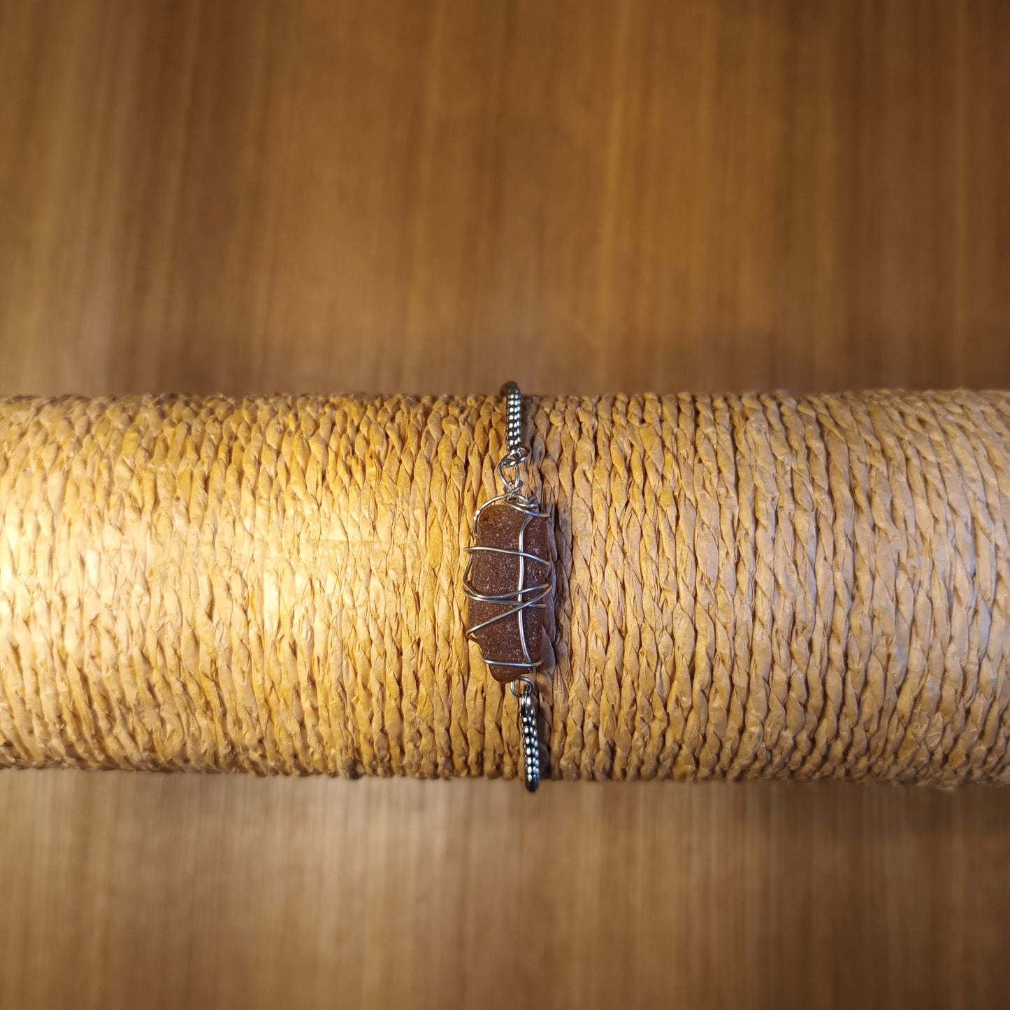 Unique (one off) Brown Seaglass Wire Wrapped Gem  Bracelet