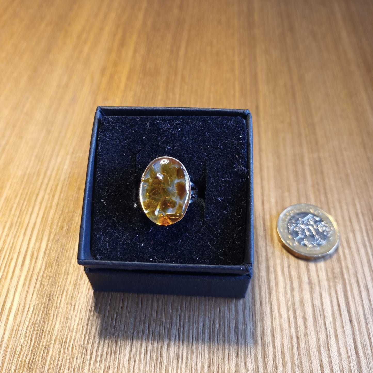 Amber Sea Glass Oval Gem Ring