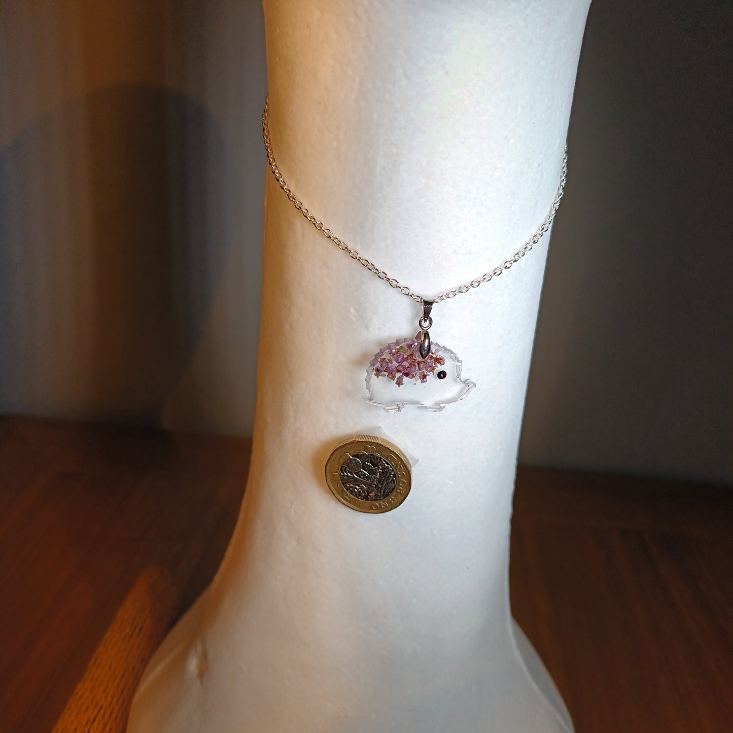 Cute Hedgehog Pendant Necklace with silver plated chain.