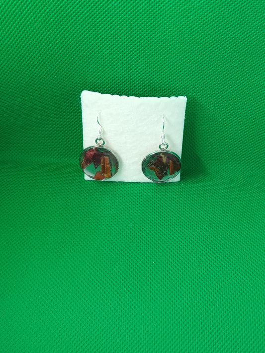 Highland Red round pendant drop earrings